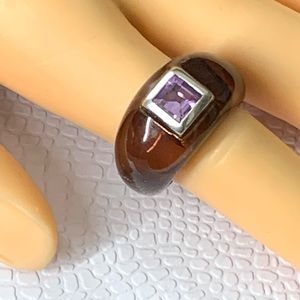 RARE / Vintage Lucite & Amethyst Ring Sterling Silver AP Signed Designer